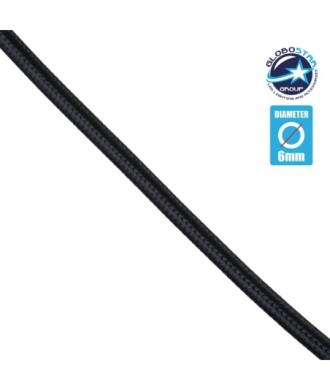 GloboStar® 77601 Στρογγυλό Υφασμάτινο Καλώδιο 1m 2 x 0.75mm² Μαύρο